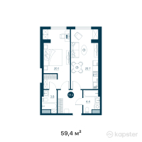 ЖК Riverside — 2-ком 59,4 м² (от 27 324 000 тг)