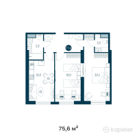 ЖК Riverside — 3-ком 75,6 м² (от 34 776 000 тг)