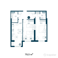 ЖК Riverside — 3-ком 79,5 м² (от 36 570 000 тг)
