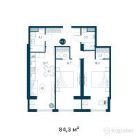 ЖК Riverside — 3-ком 84,3 м² (от 38 778 000 тг)