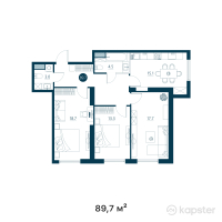 ЖК Riverside — 3-ком 89,7 м² (от 41 262 000 тг)