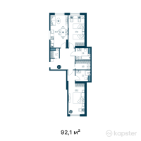 ЖК Riverside — 3-ком 92,1 м² (от 42 366 000 тг)