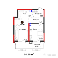ЖК Tamga Residence — 1-ком 50,3 м² (от 72 115 860 тг)