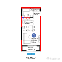 ЖК DASTUR — 1-ком 33,7 м² (от 20 089 050 тг)