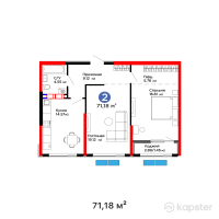 ЖК DASTUR — 2-ком 71,2 м² (от 42 494 460 тг)