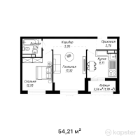 ЖК Центральный Сквер — 2-ком 54,2 м² (от 28 189 200 тг)