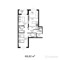 ЖК Центральный Сквер — 3-ком 68,8 м² (от 35 786 400 тг)