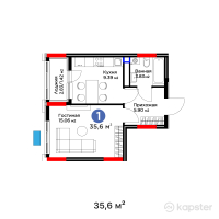 ЖК Jetisu Kerbez Comfort — 1-ком 35,6 м² (от 21 965 200 тг)
