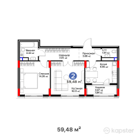 ЖК Jetisu Kerbez Comfort — 2-ком 59,5 м² (от 30 810 640 тг)