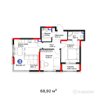 ЖК Jetisu Kerbez Comfort — 3-ком 68,9 м² (от 30 669 400 тг)