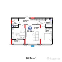 ЖК GreenLine. Aurora — 2-ком 70,3 м² (от 54 654 180 тг)
