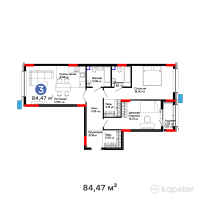 ЖК GreenLine. Aurora — 3-ком 84,5 м² (от 60 902 870 тг)