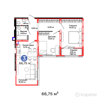 ЖК PARKLAND — 3-ком 66,8 м² (от 30 304 500 тг)