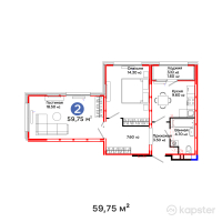 ЖК PARKLAND — 2-ком 59,8 м² (от 27 903 250 тг)
