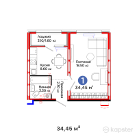 ЖК PARKLAND — 1-ком 34,5 м² (от 14 985 750 тг)