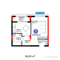 ЖК GreenLine. Sakura — 1-ком 36,9 м² (от 24 728 328 тг)