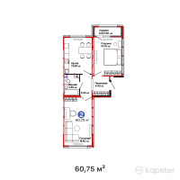 ЖК Space — 2-ком 60,8 м² (от 25 575 750 тг)