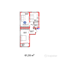ЖК Space — 2-ком 61,4 м² (от 29 263 950 тг)