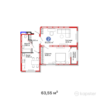 ЖК Space — 2-ком 63,6 м² (от 34 571 200 тг)