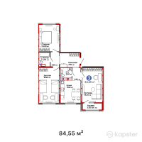 ЖК Space — 3-ком 84,6 м² (от 44 726 950 тг)