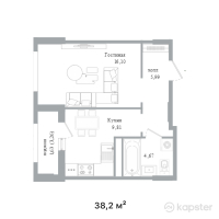 ЖК Level — 1-ком 38,2 м² (от 19 864 000 тг)