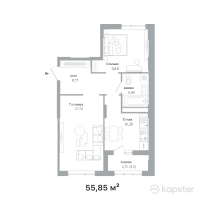 ЖК Level — 2-ком 55,9 м² (от 29 042 000 тг)
