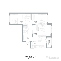 ЖК Level — 3-ком 74 м² (от 38 469 600 тг)