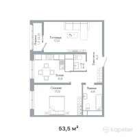 ЖК ADAMANT Life — 2-ком 53,5 м² (от 25 145 000 тг)