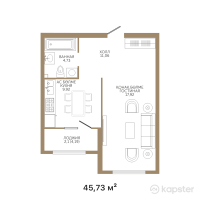 ЖК Jan Dostar — 1-ком 45,7 м² (от 21 950 400 тг)