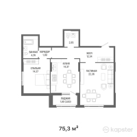 ЖК Monaco — 2-ком 75,3 м² (от 60 240 000 тг)