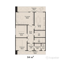 КГ Самрук Байтерек — 3-ком 94 м² (от 32 900 000 тг)