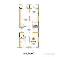 ЖК Золотой квадрат — 3-ком 106,7 м² (от 56 540 400 тг)