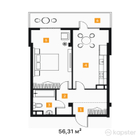 ЖК Alasha Residence — 1-ком 56,3 м² (null)