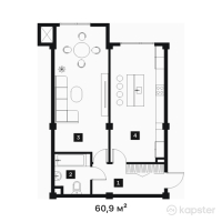 ЖК Alasha Residence — 1-ком 60,9 м² (null)