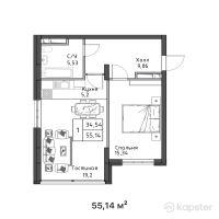 ЖК Verona Remizovka — 1-ком 55,1 м² (от 43 009 200 тг)