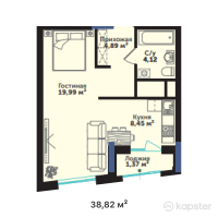 ЖК Tomiris Towers — 1-ком 38,8 м² (от 16 304 400 тг)