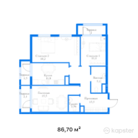 ЖК Dial Residence — 3-ком 86,7 м² (от 95 370 000 тг)