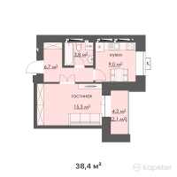 ЖК ALASH — 1-ком 38,4 м² (от 9 216 000 тг)
