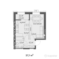 ЖК Sarmat — 1-ком 37,1 м² (от 9 460 500 тг)
