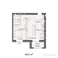 ЖК Sarmat — 2-ком 46,2 м² (от 11 781 000 тг)