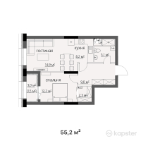 ЖК Vincenti — 2-ком 55,2 м² (от 28 152 000 тг)