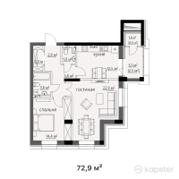 ЖК Vincenti — 2-ком 72,9 м² (от 37 179 000 тг)