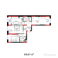ЖК SANDI QALA — 3-ком 89,7 м² (от 47 220 222 тг)