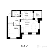 КД Hayat — 2-ком 64,5 м² (от 25 800 000 тг)