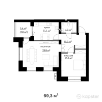 КД Hayat — 2-ком 69,3 м² (от 27 720 000 тг)