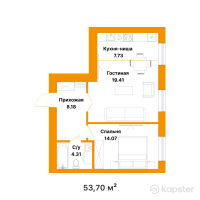ЖК TAMASHA — 2-ком 53,7 м² (от 25 131 600 тг)