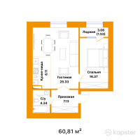 ЖК TAMASHA — 2-ком 60,8 м² (от 28 459 080 тг)
