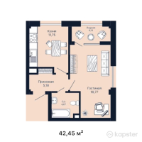 КД Shimin — 1-ком 42,5 м² (от 31 837 500 тг)