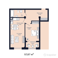 КД Shimin — 2-ком 57,7 м² (от 43 252 500 тг)