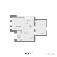 КД Park Ville — 2-ком 51,8 м² (от 22 792 000 тг)